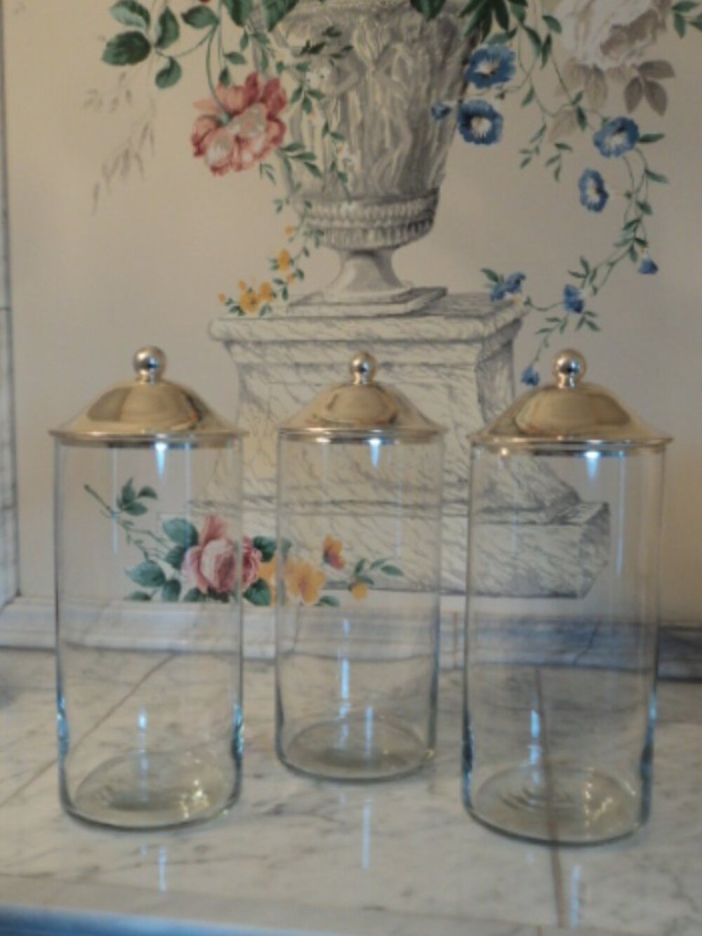 vintage glass apothecary jars~ set of 3